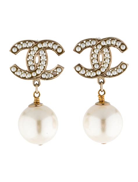 chanel earrings pearl drop|chanel earrings original.